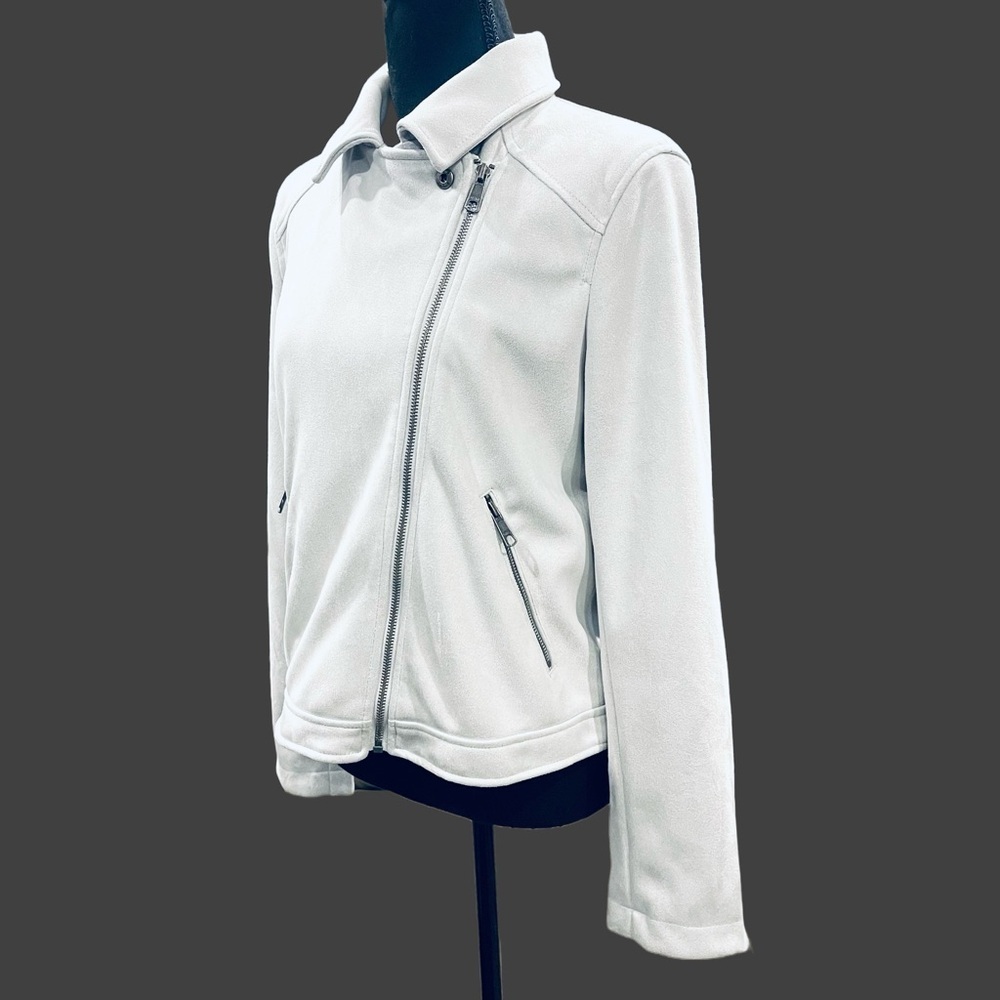 Banana Republic Jacket Woman’s Gray Bomber Moto Vegan Suede Jacket Medium